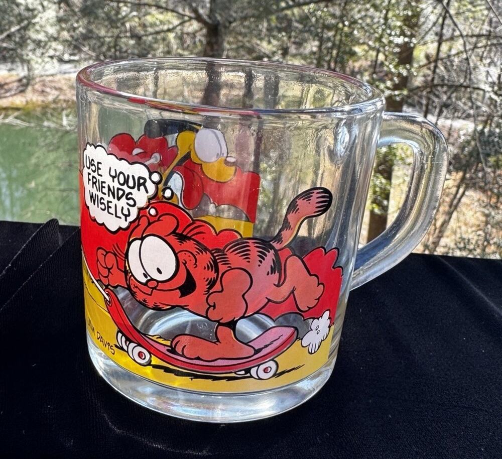 Vintage McDonald’s Garfield Glass Mug Odie Jim Davis 1978 Cartoon Coffee Cup A16